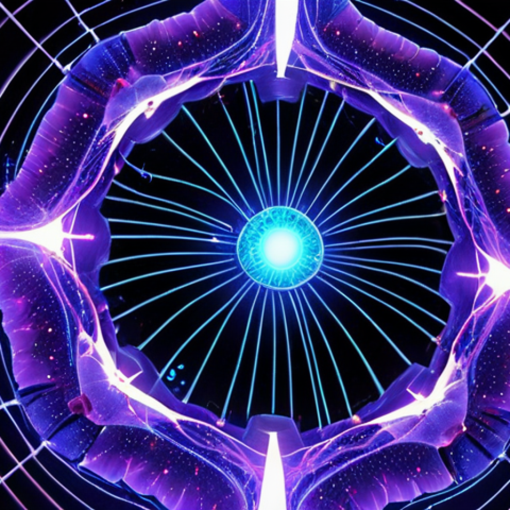 An ethereal, glowing quantum computer core, depicting numerous qubits in a dynamic state of superposition and entanglement. Swirling blue and purple energy threads connect the qubits, illustrating 'spooky action at a distance' within a futuristic, abstract, high-tech sci-fi setting, conveying immense parallel processing power.