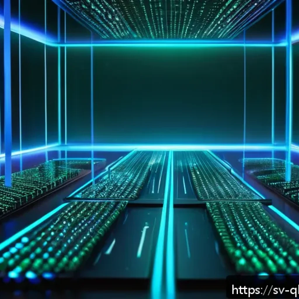 양자 컴퓨팅의 기초 교육 자료 - A futuristic laboratory scene showcasing a quantum computer in operation, with glowing qubits repres...