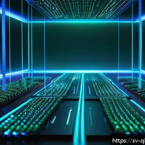 양자 컴퓨팅의 기초 교육 자료 - A futuristic laboratory scene showcasing a quantum computer in operation, with glowing qubits repres...