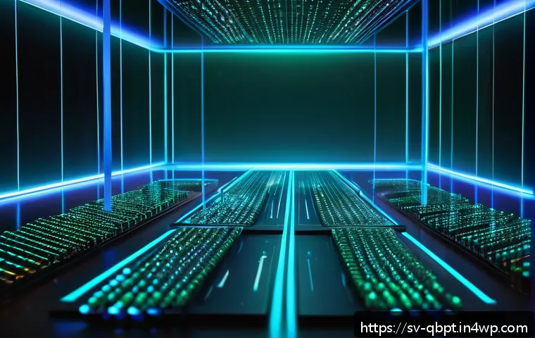 양자 컴퓨팅의 기초 교육 자료 - A futuristic laboratory scene showcasing a quantum computer in operation, with glowing qubits repres...