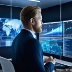 양자 컴퓨팅의 시장 동향 - A futuristic Scandinavian financial trading room with diverse professionals analyzing quantum comput...