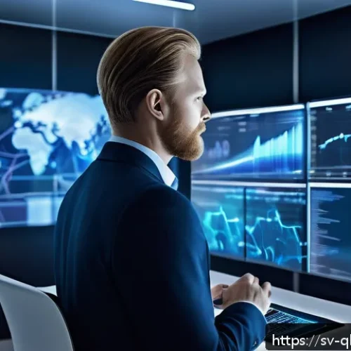 양자 컴퓨팅의 시장 동향 - A futuristic Scandinavian financial trading room with diverse professionals analyzing quantum comput...
