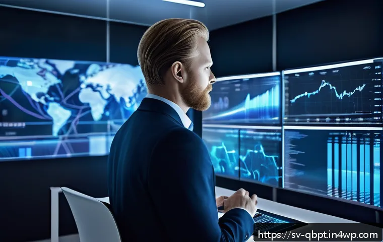 양자 컴퓨팅의 시장 동향 - A futuristic Scandinavian financial trading room with diverse professionals analyzing quantum comput...